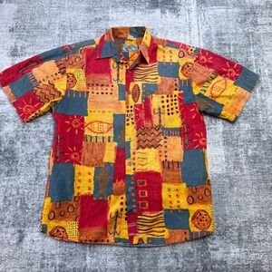 VTG Territory Ahead Shirt Mens Medium Southwestern Arsty Sun Geometric Patches